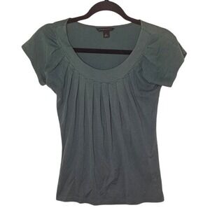 Banana Republic Womens Pleated Scoop Neck Cap Sleeve Knit Top Dark Teal Green S